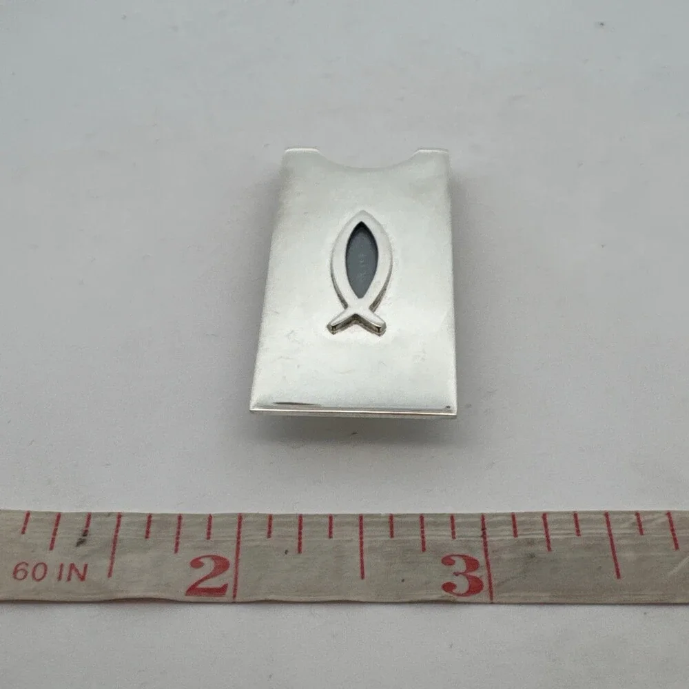 Estate 925 Sterling Silver Jesus Fish Ichthys Rectangular Small Money Clip